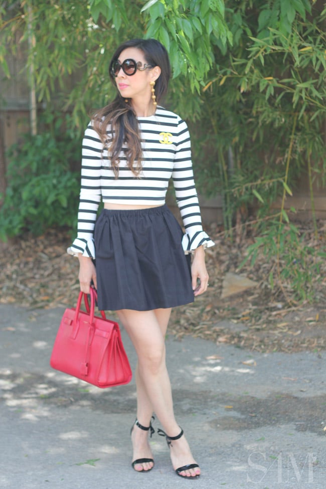 style of sam, zara striped crop top, black and white stripes