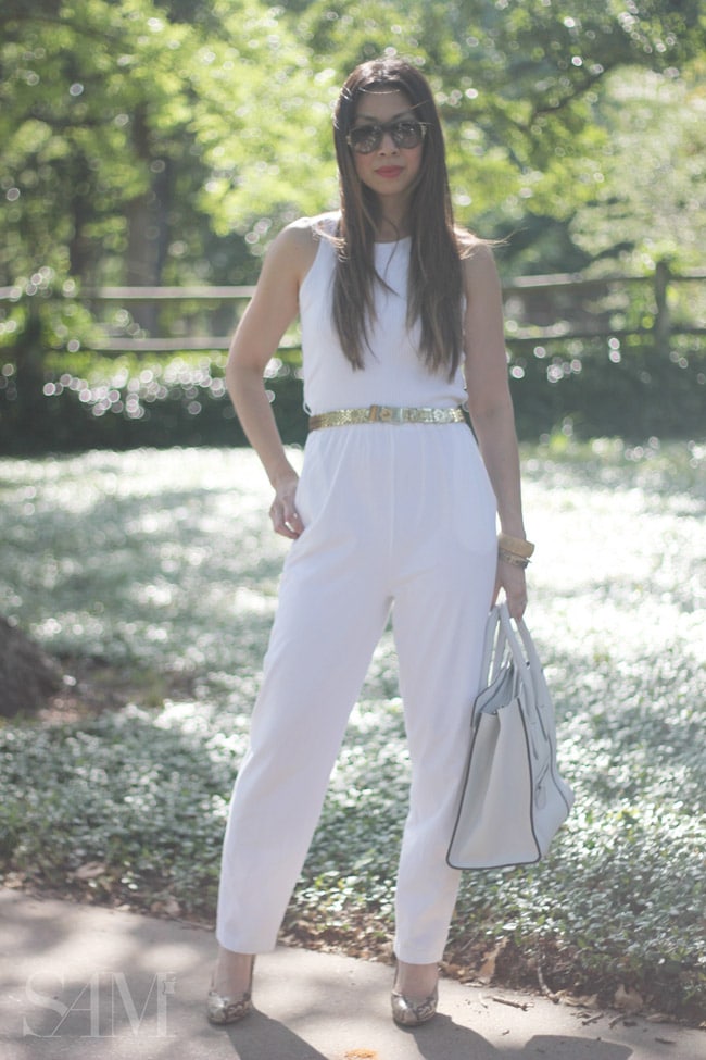 style of sam, white jumpsuit, from grandma with love, vintage andrea jovine neiman marcus