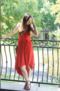 style of sam, how to wear a red maxi, how to temporarily shorten a maxi dress or skirt