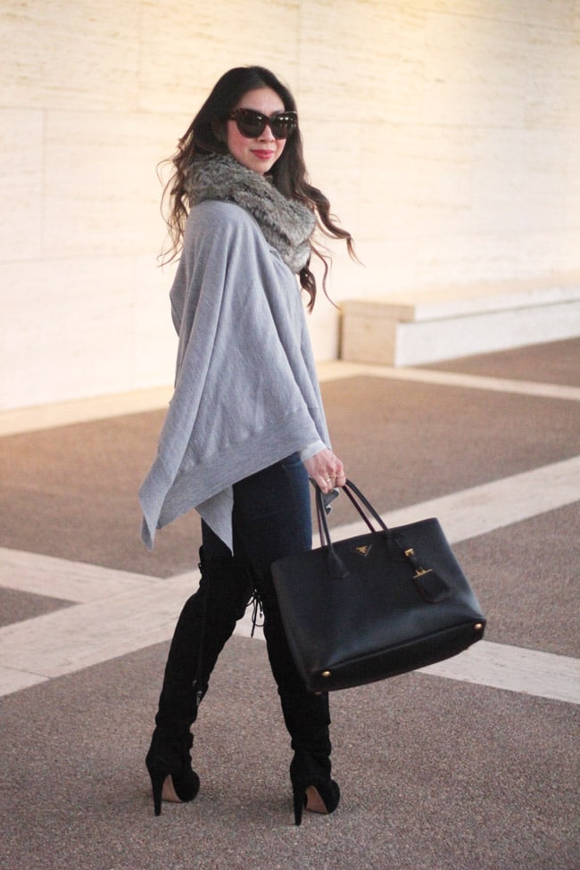 style of sam, how to wear a poncho or cape, faux fur scarf