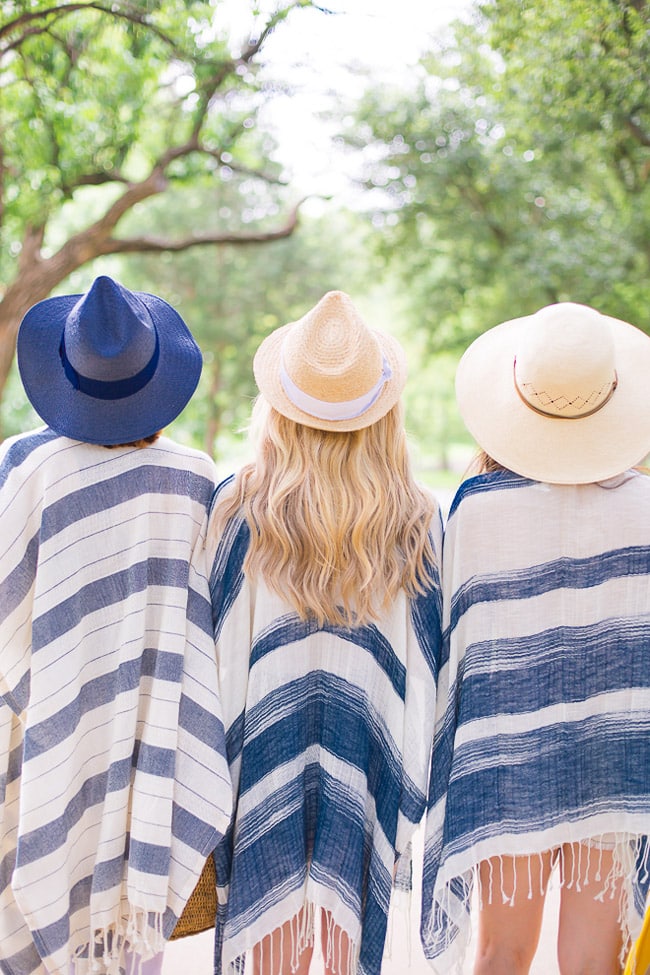 chic at every age, beach swimsuit coverup, how to wear a poncho, summer straw hats