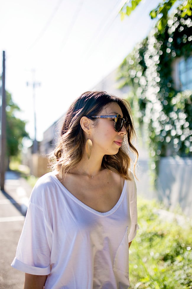 how to wear white jeans, raven and lily zia leaf earrings, white after labor day