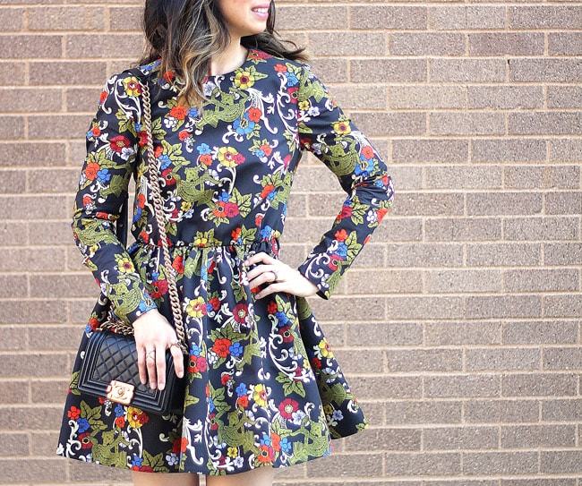 vivetta floral dress, how to wear florals in fall, chanel boy bag
