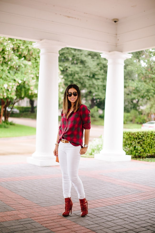 how to wear a plaid shirt, how to wear white jeans