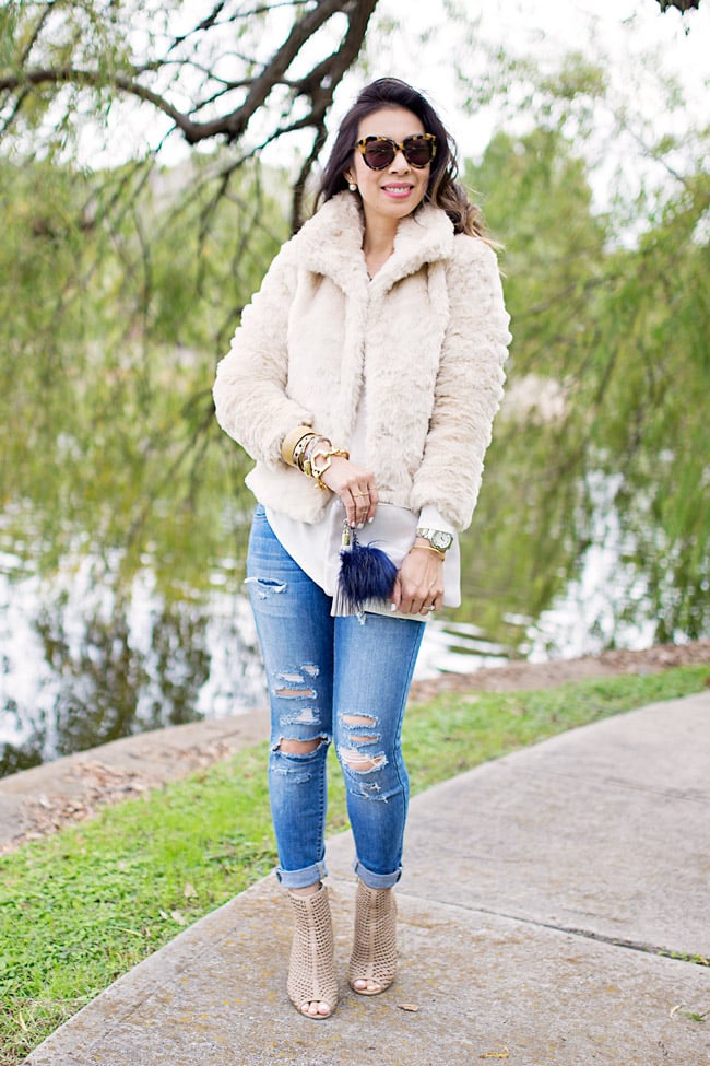 how to wear winter white, how to wear a faux fur jacket for day and night, casual and glam, target wonderlist