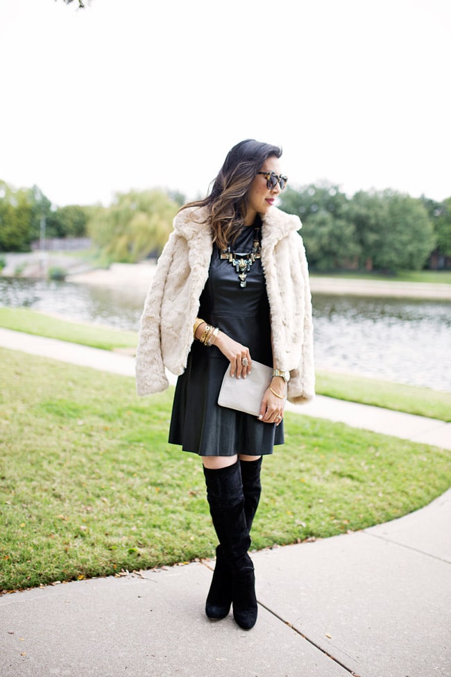 how to wear fur and leather, how to wear a faux fur jacket for day and night, casual and glam, target wonderlist