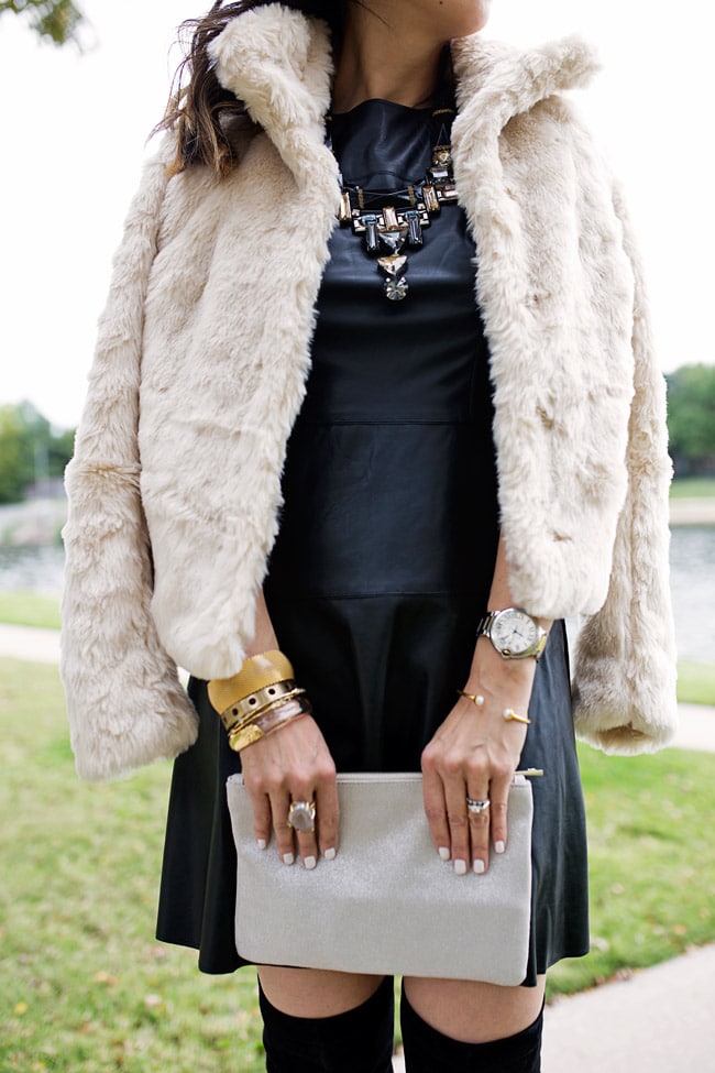 how to wear faux fur and leather, how to wear a faux fur jacket for day and night, casual and glam, target wonderlist