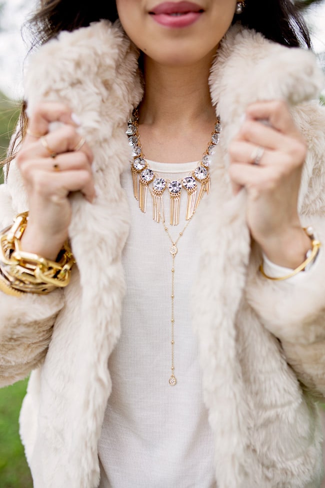 how to wear winter white, how to wear a faux fur jacket for day and night, casual and glam, target wonderlist