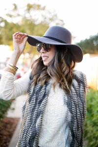 how to wear a faux fur vest and hat, holiday style outfit ideas