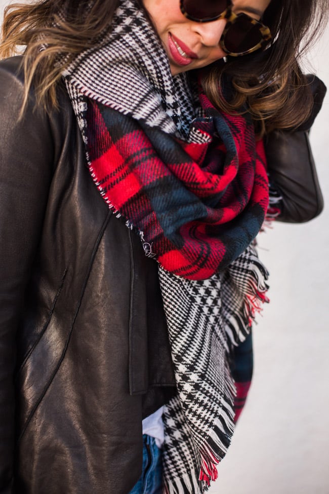 how to wear a blanket scarf, chic at every age,  helmut lang draped leather jacket
