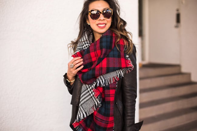 how to wear a blanket scarf, chic at every age, kelly wearstler tamarindo ring, helmut lang draped leather jacket