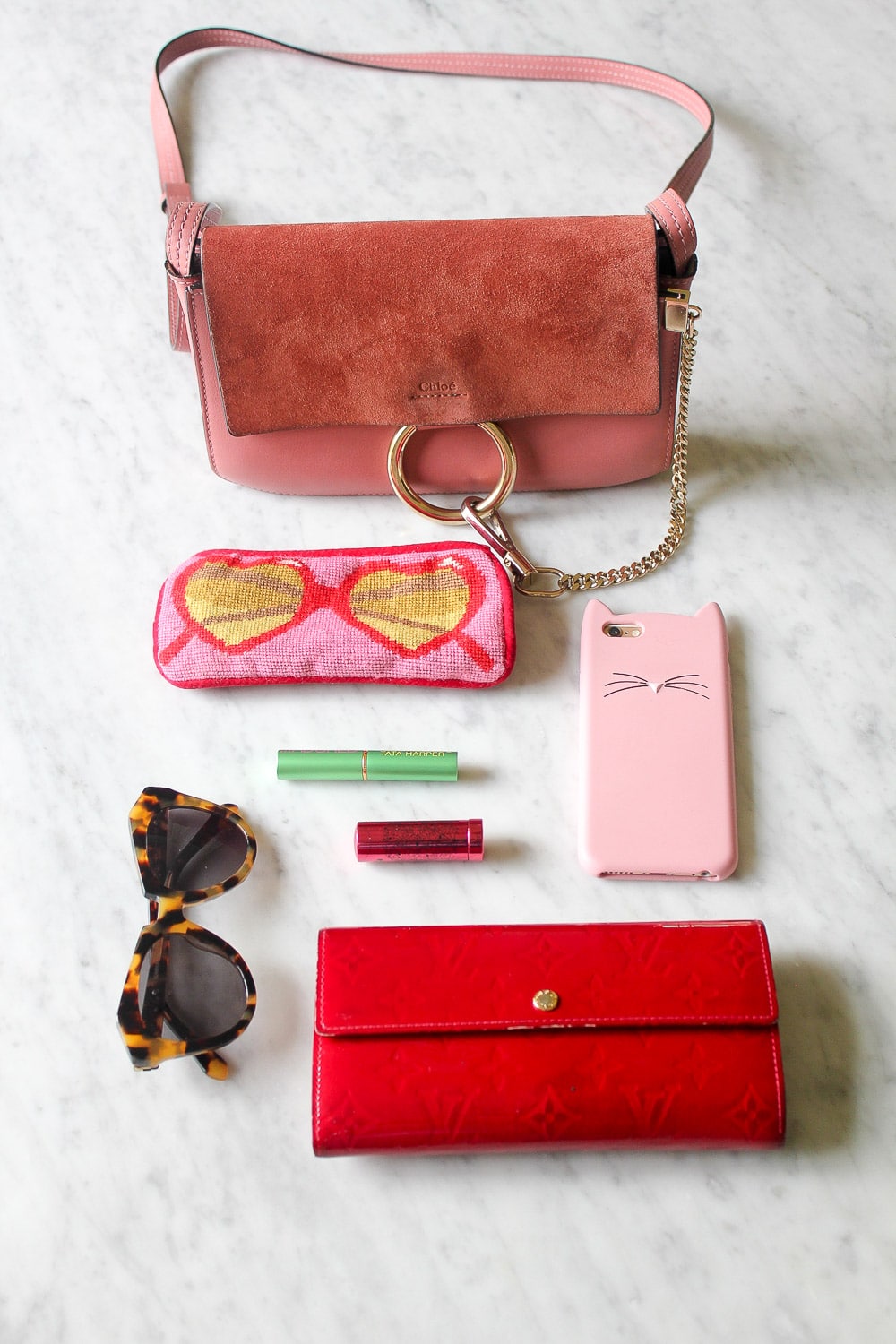 rose pink chloe faye small bag review, what's in my small chloe faye bag