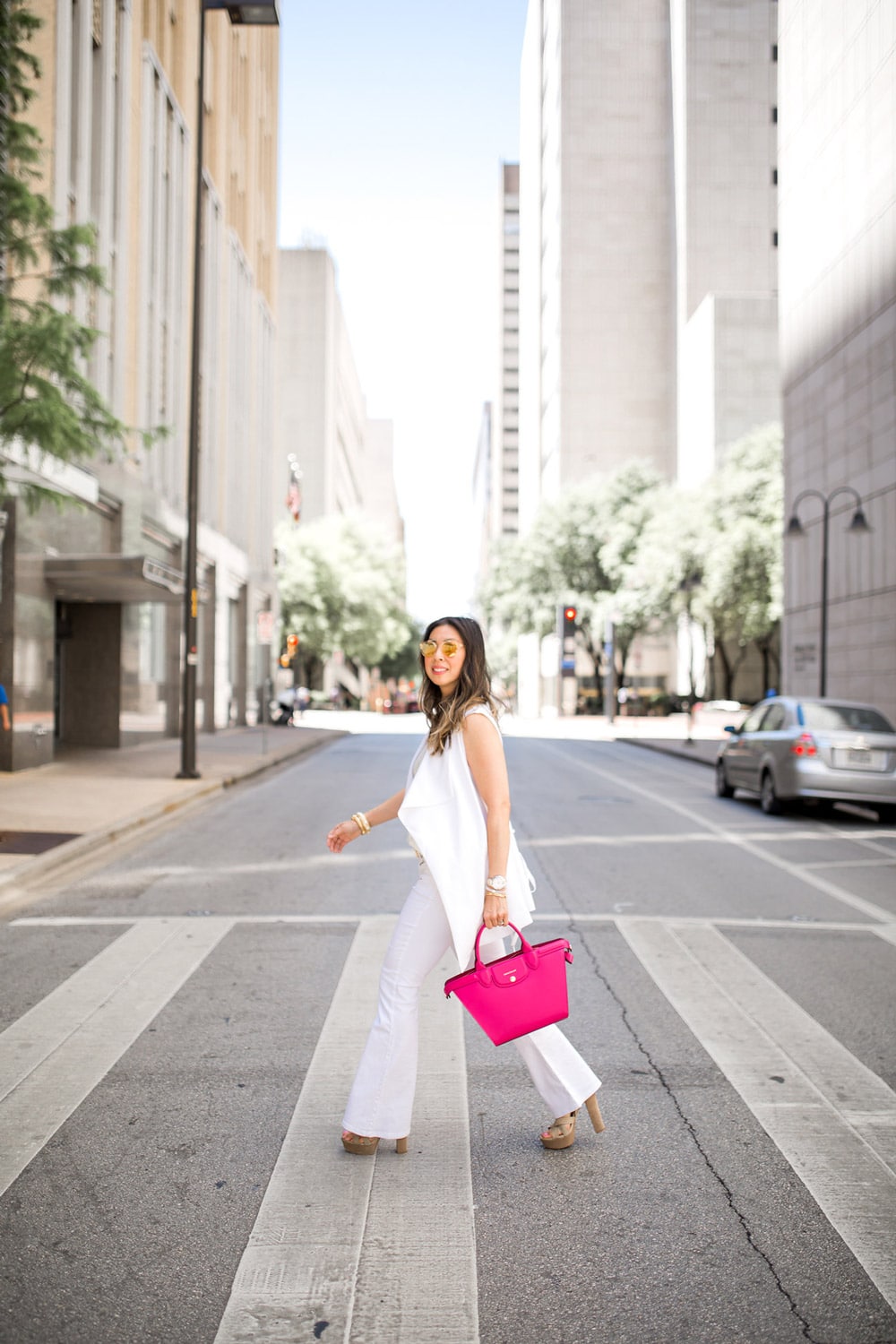 all white outfit with pink bag, #fittobe