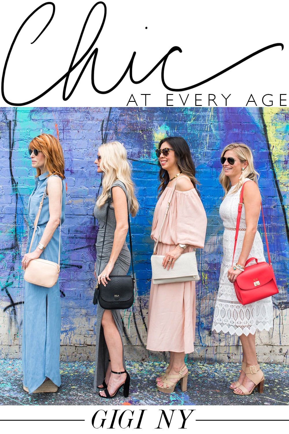 chic at every age, four bloggers wearing gigi ny crossbody bags