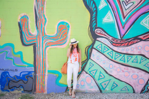 white denim outfit ideas, panama hat and bright scarf