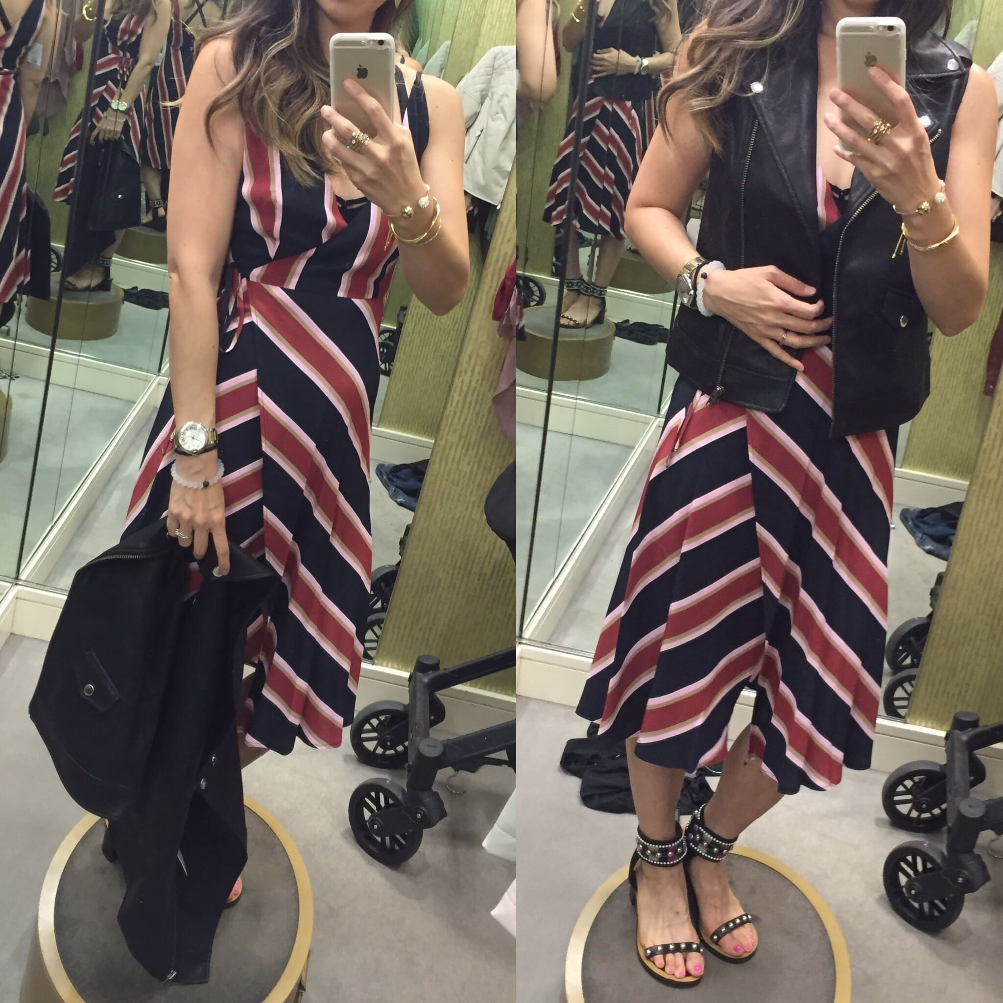 dressing room outfits nordstrom anniversary sale picks, striped wrap dress