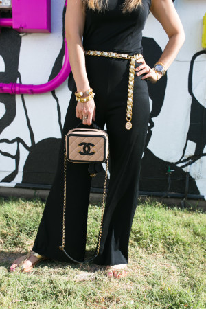 chanel vanity black and beige, how to wear a black jumpsuit, don't quit your daydream wall