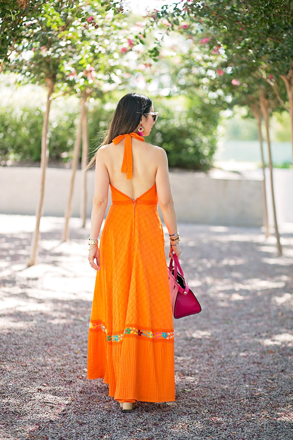 halter backless dress, vintage josefa orange maxi dress