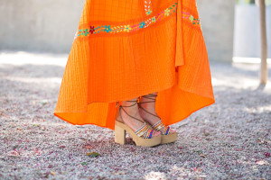 orange embroidered mexican dress,