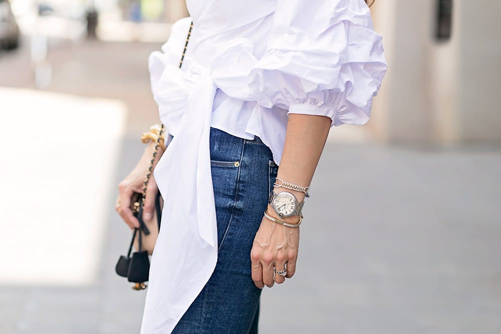 statement sleeve top with bow