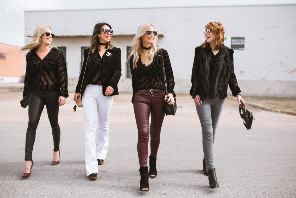 four different bloggers wearing paige velvet top
