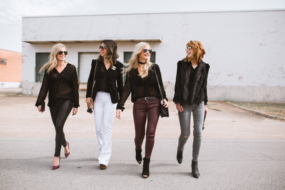 four different bloggers wearing paige velvet top