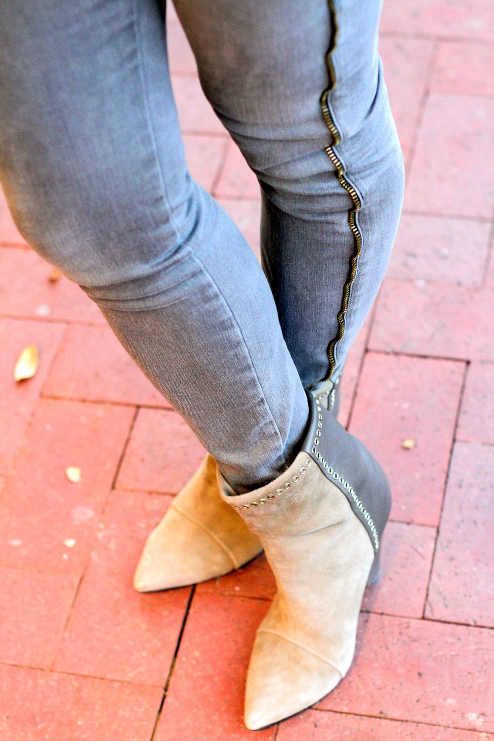  frame side zip grey skinny jeans, isabel marant grey boots