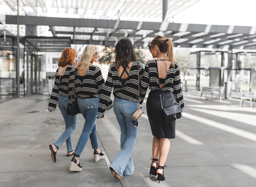chic at every age, how to wear a striped bell sleeve top