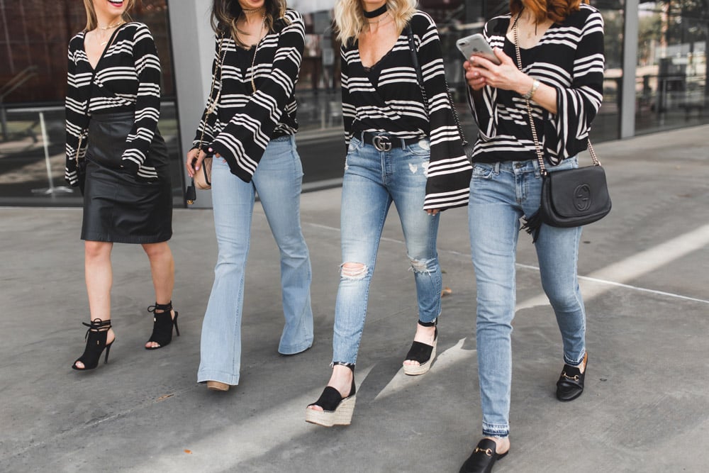 chic at every age, how to wear a striped bell sleeve top