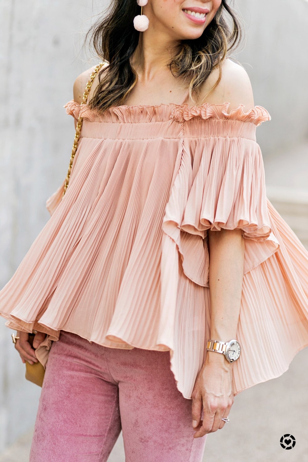 style of sam | endless rose pink pleated off the shoulder top