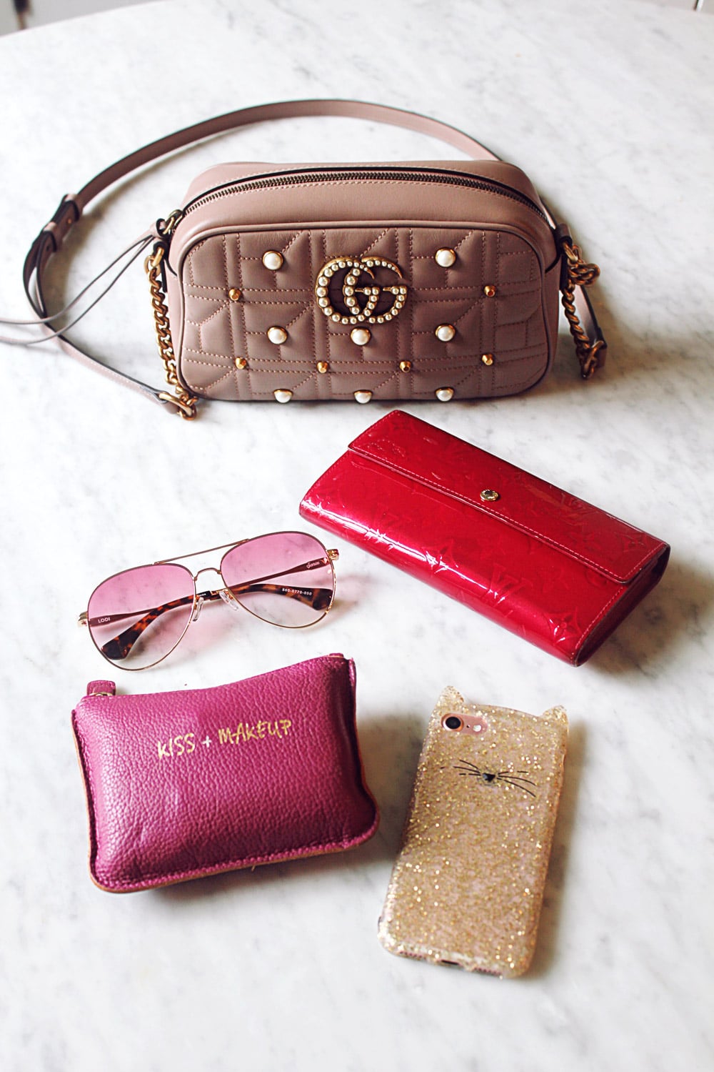 gucci marmont pearl taupe nude pink camera bag review what fits in the bag lv vernis long wallet sonix aviator sunglasses