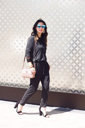 cabi hooded playsuit black lace top homini apollo earrings gucci pearl marmont camera bag julie vos bracelets
