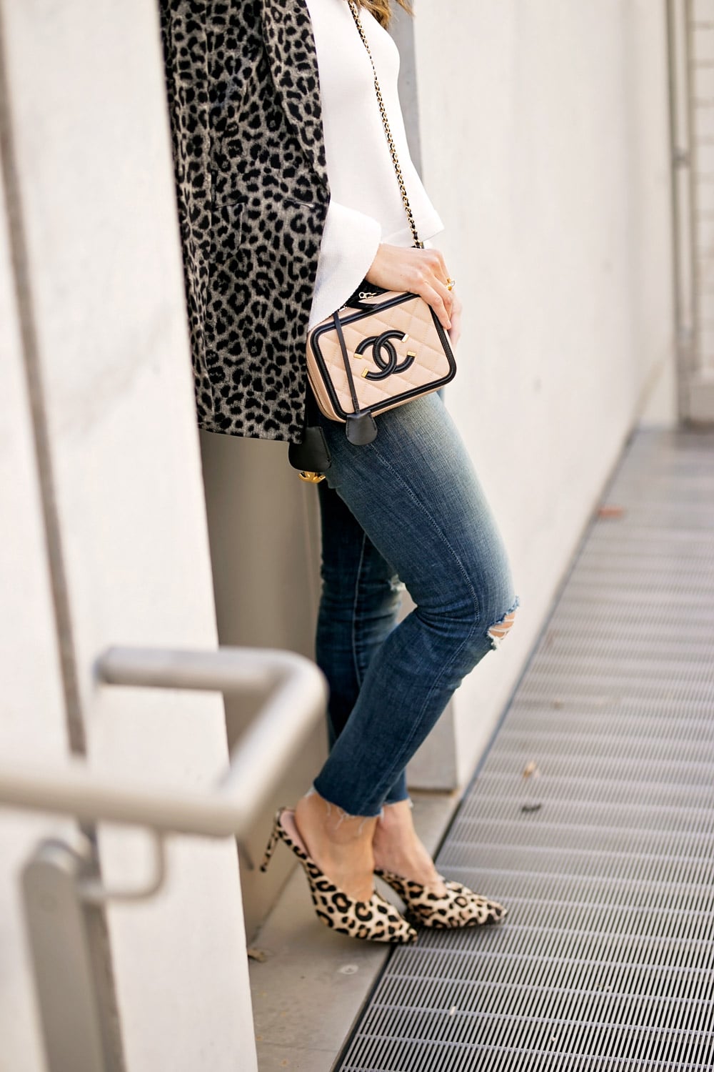 ABLE bell sleeve pullover high rise jeans cabi jungle jacket chanel vanity filigree bag club monaco leopard roquetta pump