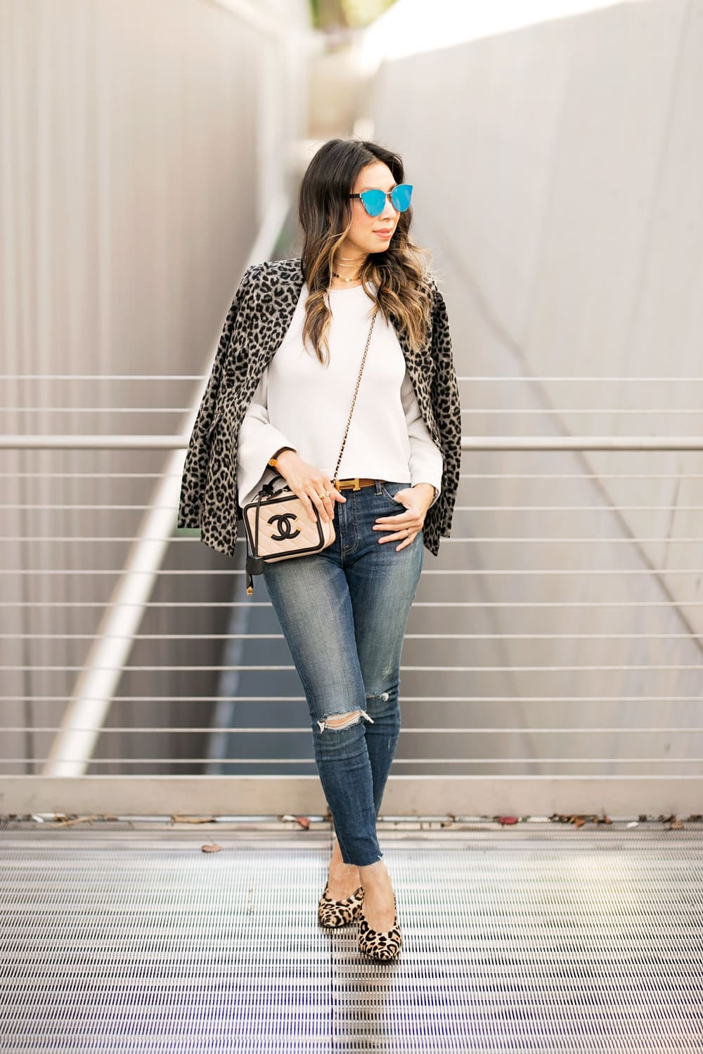 ABLE bell sleeve pullover high rise jeans cabi jungle jacket chanel vanity filigree bag club monaco leopard roquetta pump