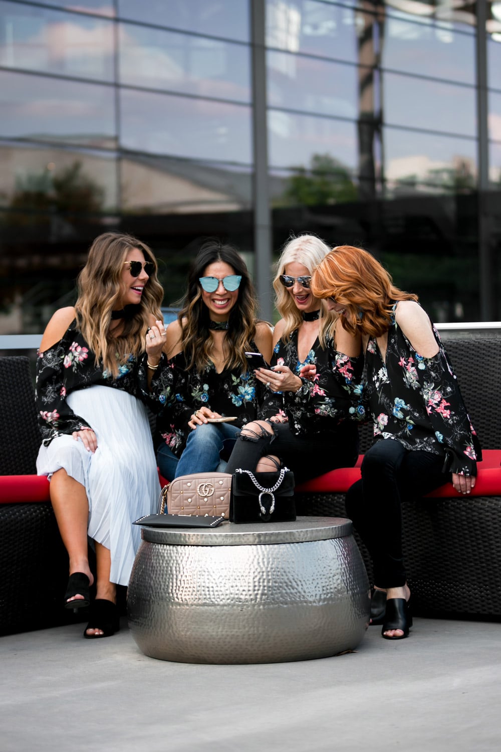 how to wear a cold shoulder choker neck bell sleeve dark floral top, chic at every age
