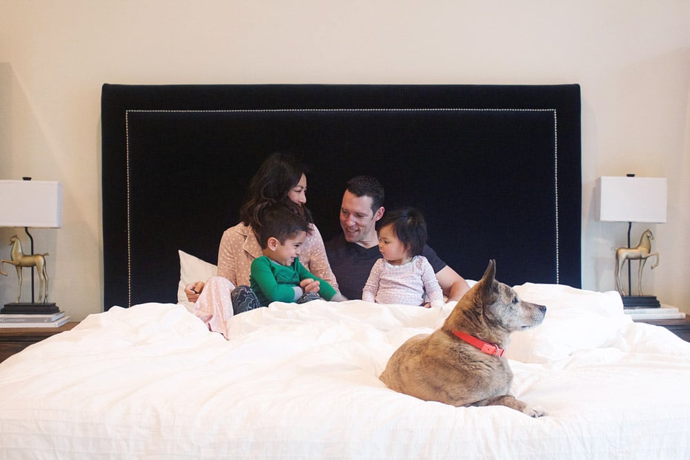family with dog on tomorrow sleep bed in box mattress