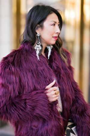 chelsea28 burgundy faux fur jacket