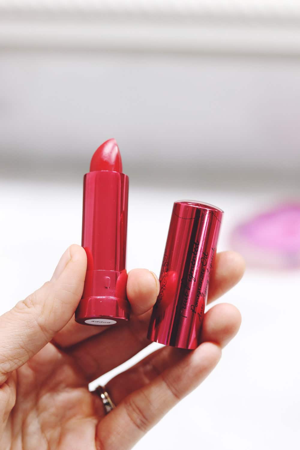 100% pure poppy lipstick, clean beauty dupe for MAC ruby woo lipstick