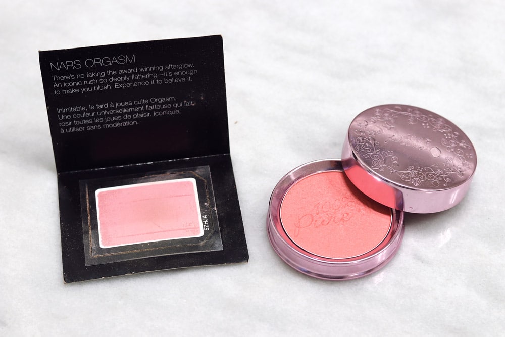 clean beauty dupe NARS orgasm blush, 100 percent pure mimosa blush review