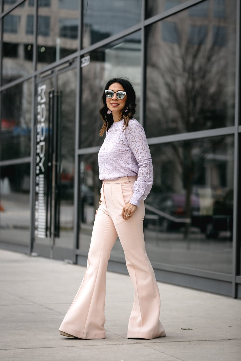 lilac lace top pink ellery flare pants