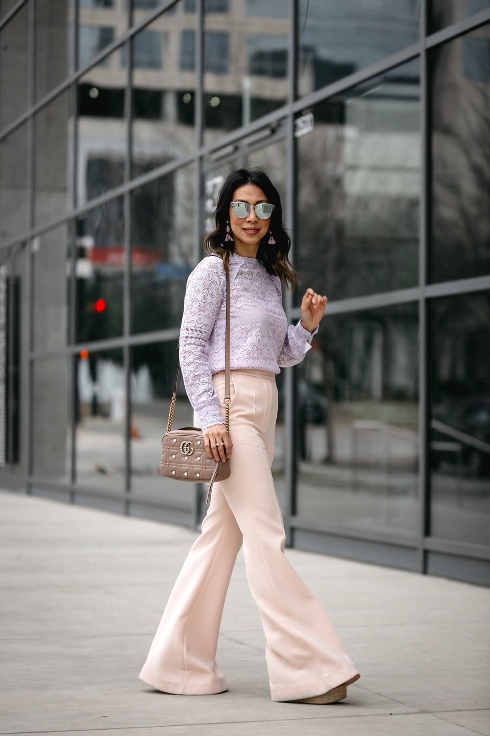 lilac lace top pink ellery flare pants