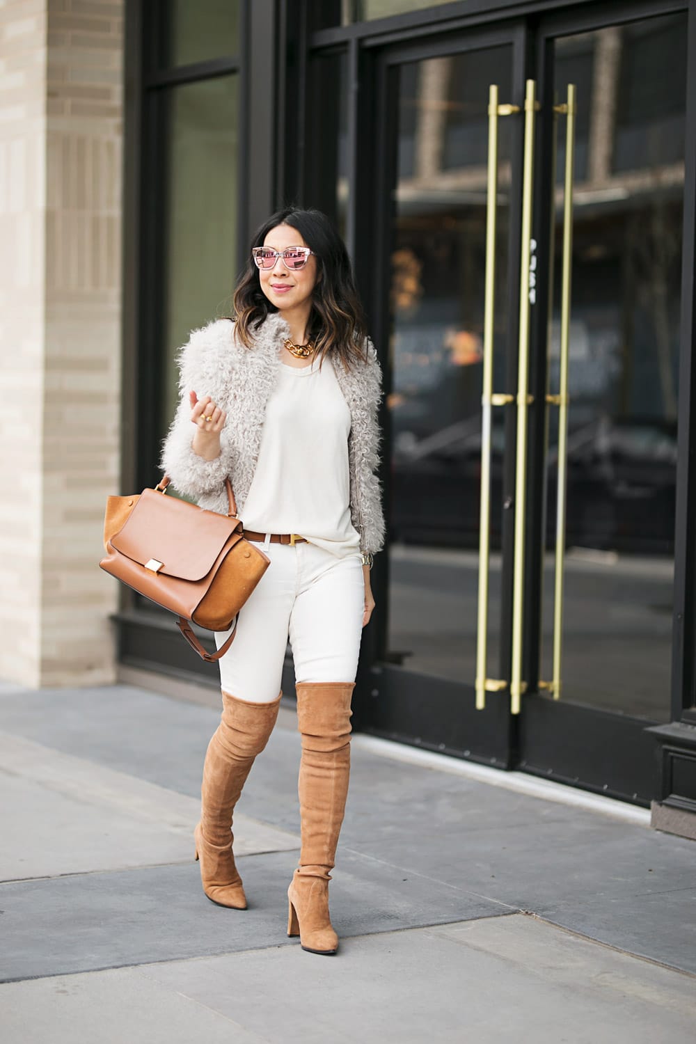 winter white outfit over the knee boots