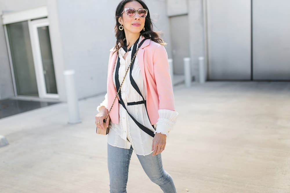 style of sam in cropped pink jacket and chanel inspired outfit