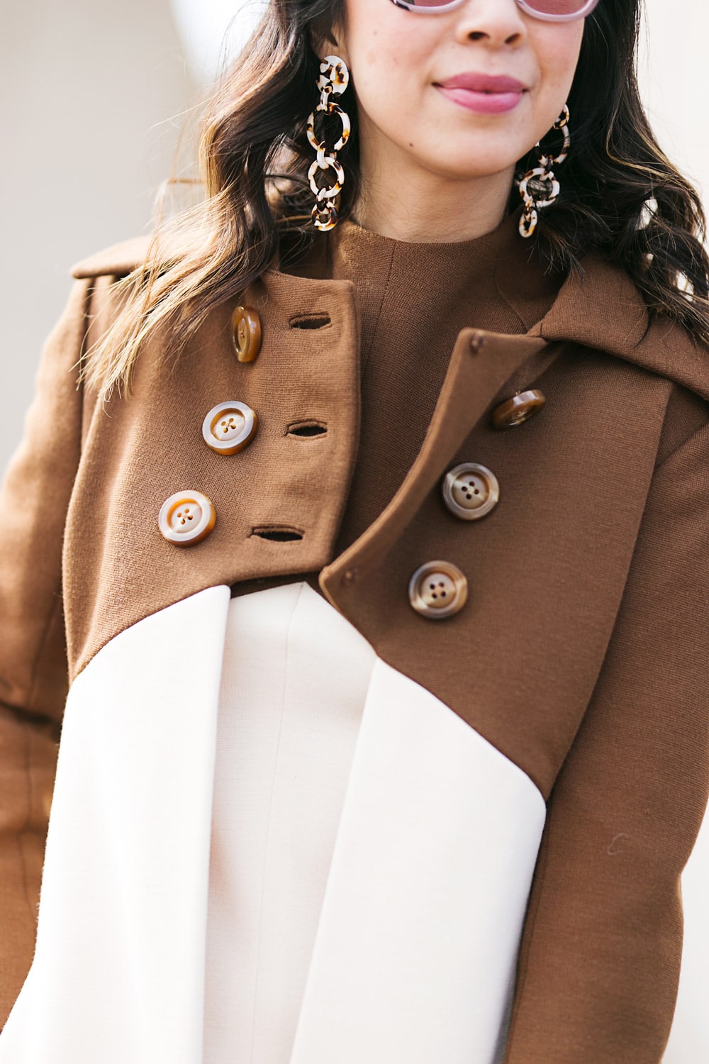 brown beige color block dress jacket set