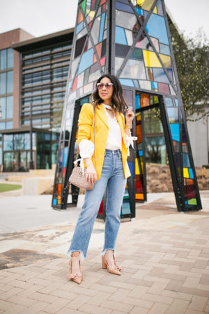 how to wear bright yellow blazer for spring