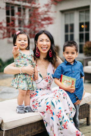 style of sam with son and daughter in floral dress all things mochi earrings