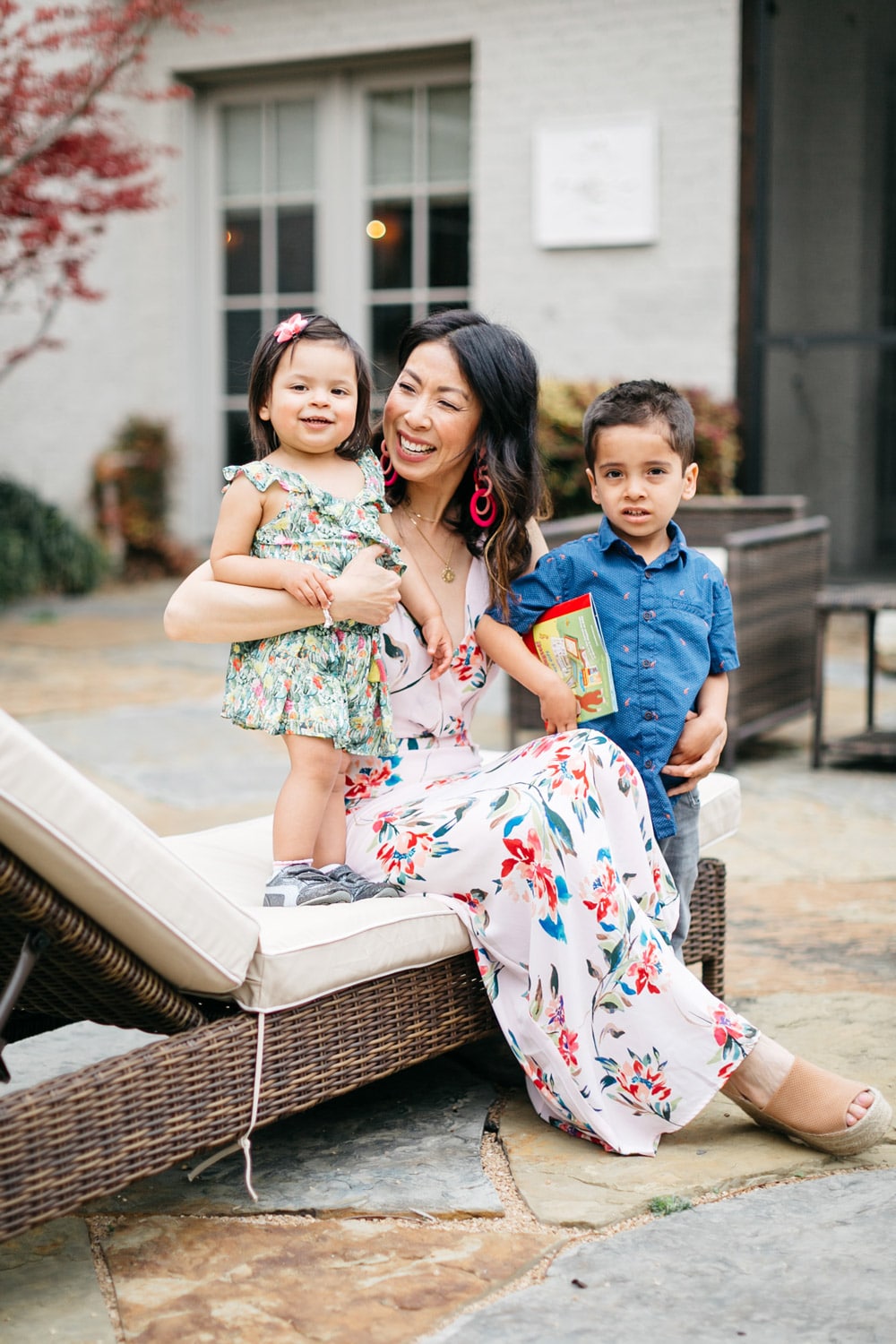 style of sam with son and daughter in floral dress all things mochi earrings