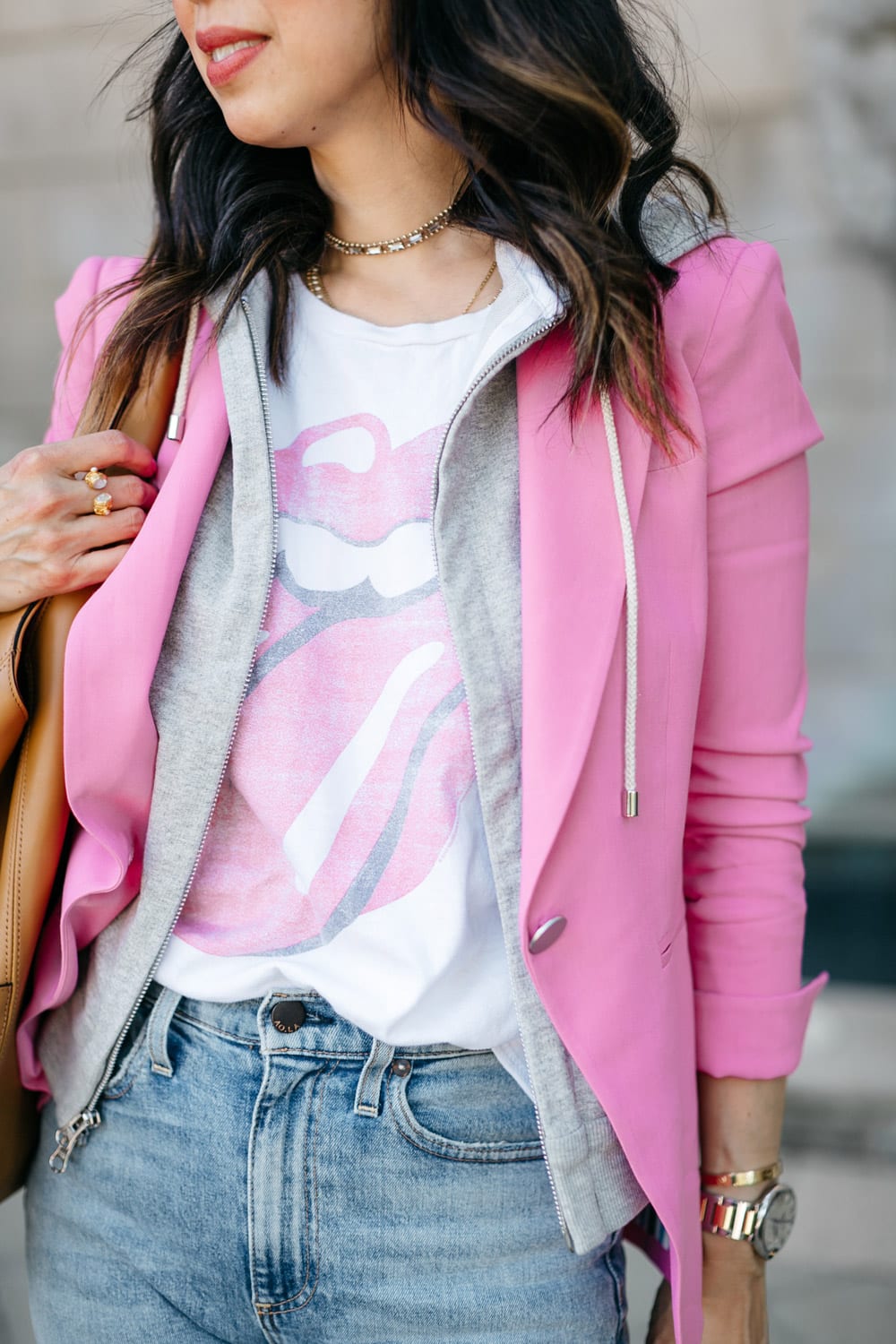 style of sam in veronica beard pink blazer travel style