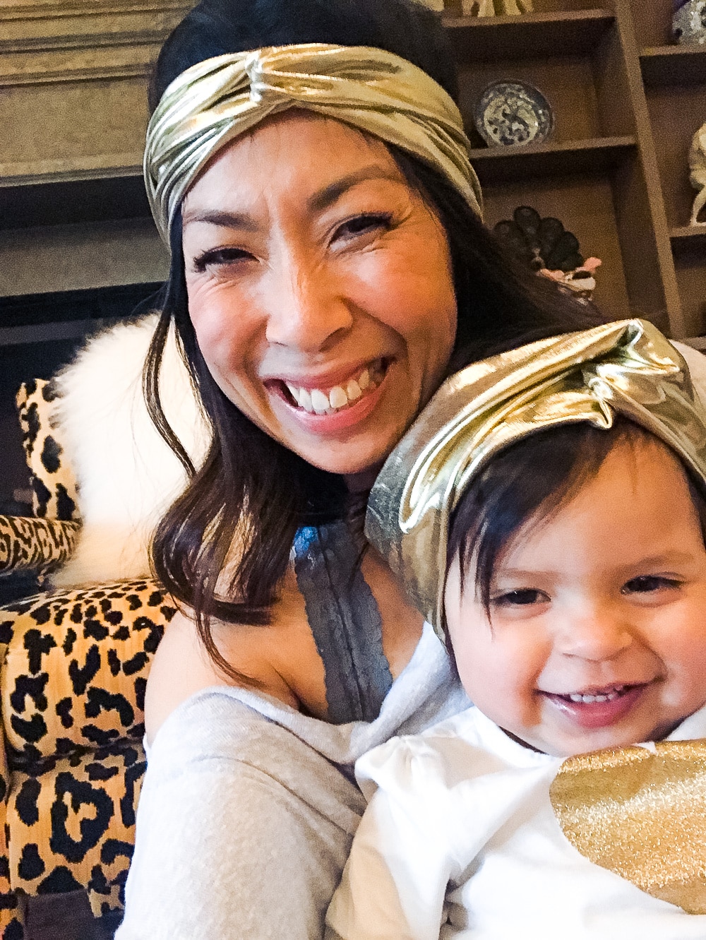 style of sam mothers day selfie with daughter gold turban