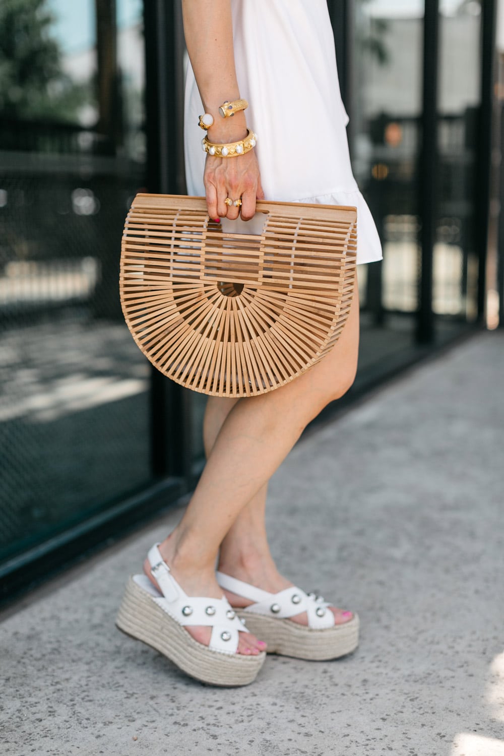 style of sam with bamboo arc bag studded espadrilles